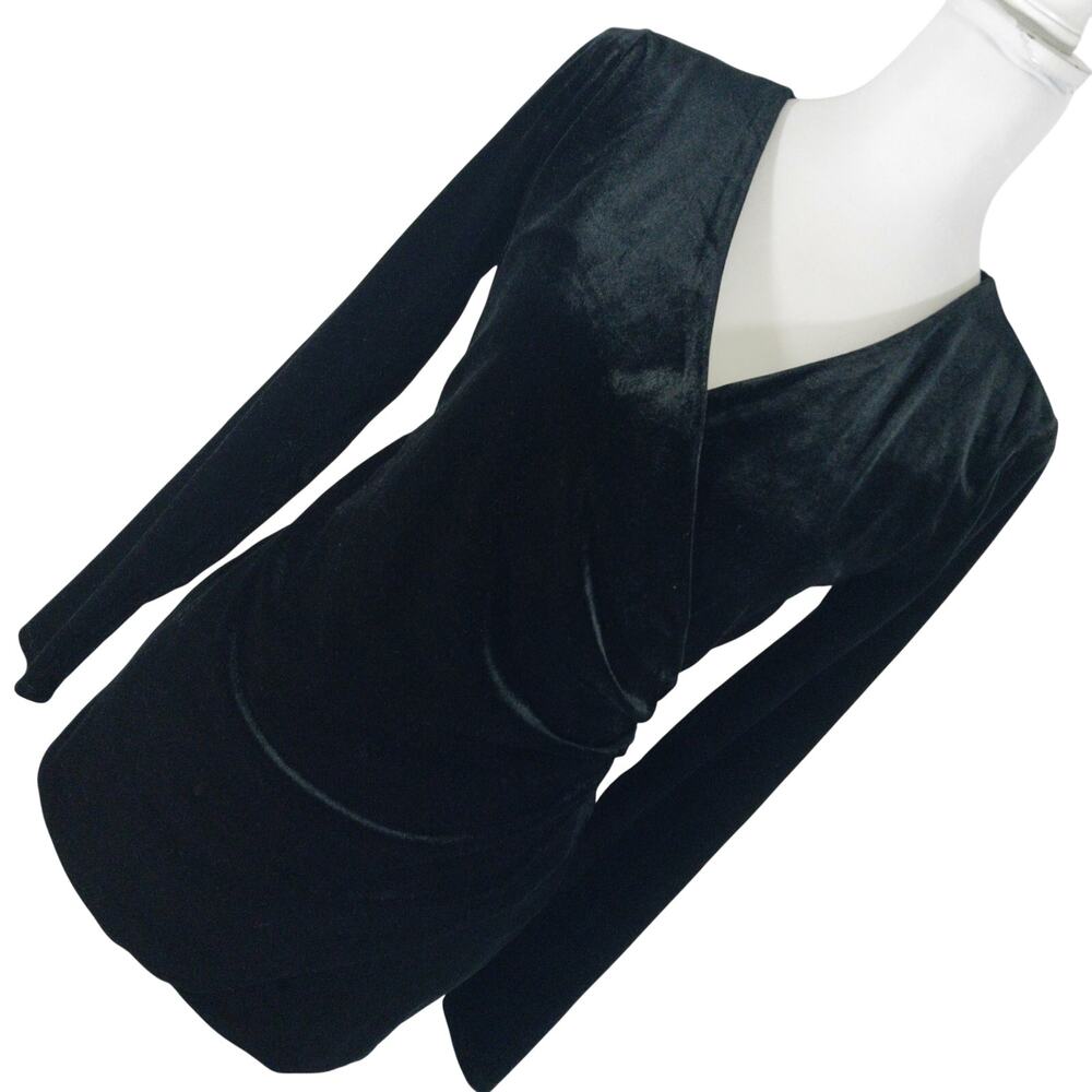 White House Black Market Black Velvet Long Sleeve Wrap-Style Dress